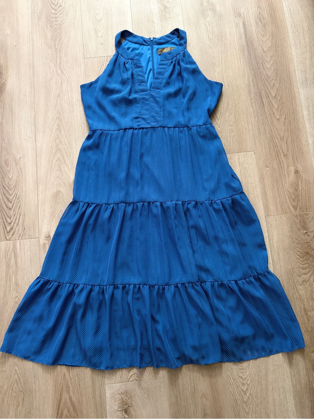 Melonie T. Blue Tiered Polka Dot Sleeveless Halter Midi Dress Women